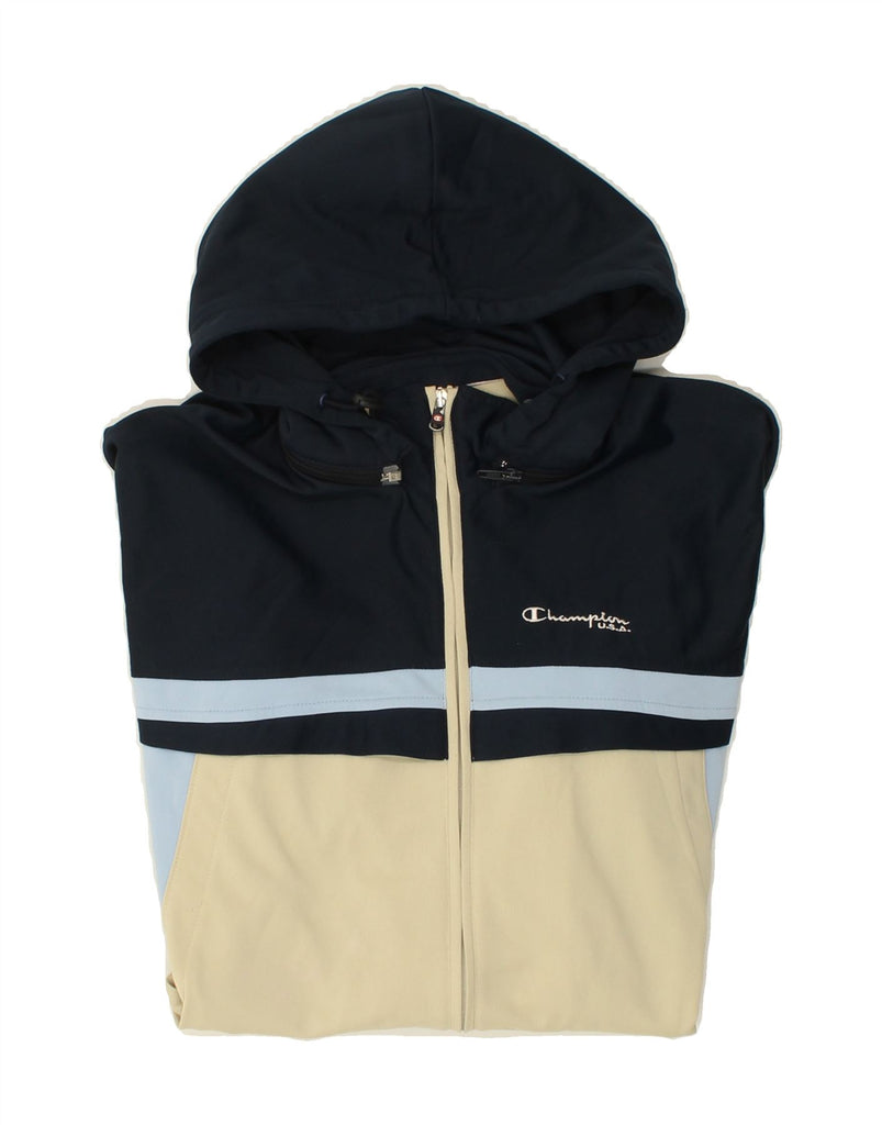 CHAMPION Mens Hooded Tracksuit Top Jacket XL Navy Blue Colourblock Vintage Champion and Second-Hand Champion from Messina Hembry 