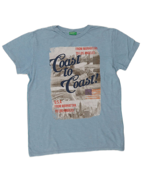 Benetton Womens Graphic T-Shirt Top UK 14 Medium Blue