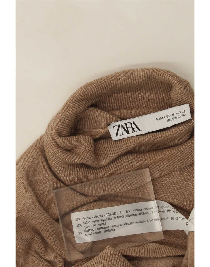 Zara Womens Roll Neck Jumper Sweater UK 12 Medium Beige Viscose