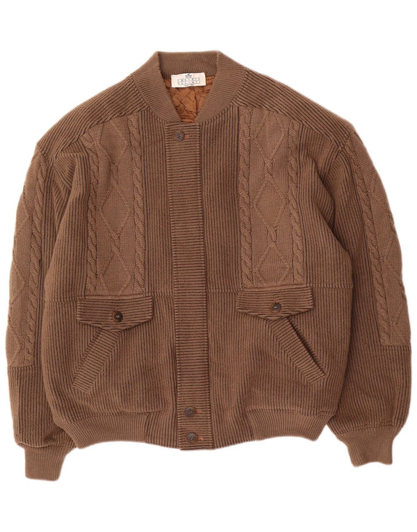 UMBERTO VALLATI Mens Knit Bomber Jacket IT 52 XL Brown Geometric