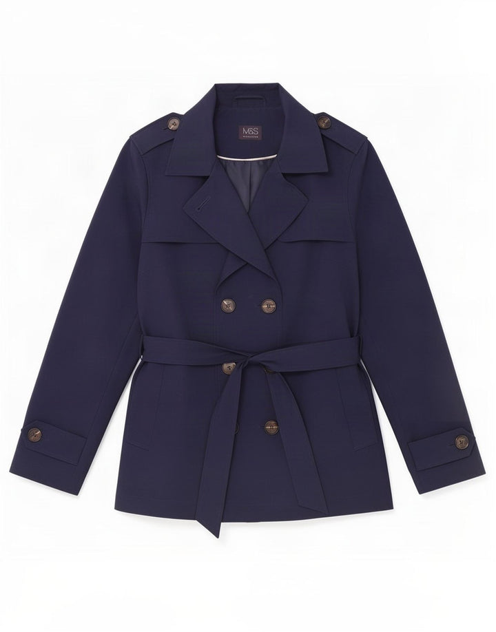 Marks & Spencer Womens Trench Coat UK 12 Medium Navy Blue Polyester