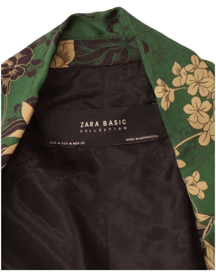 Zara Womens Open Blazer Jacket UK 14 Medium Green Floral Polyester