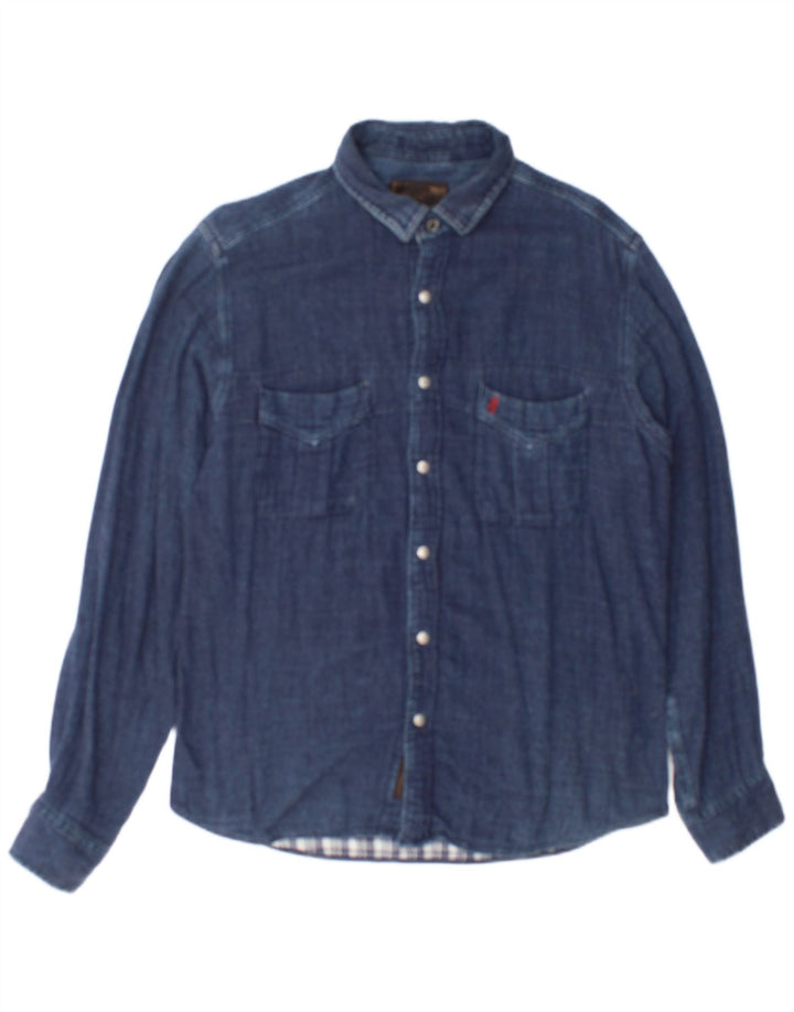 Marlboro Classics Mens Shirt Large Navy Blue Cotton