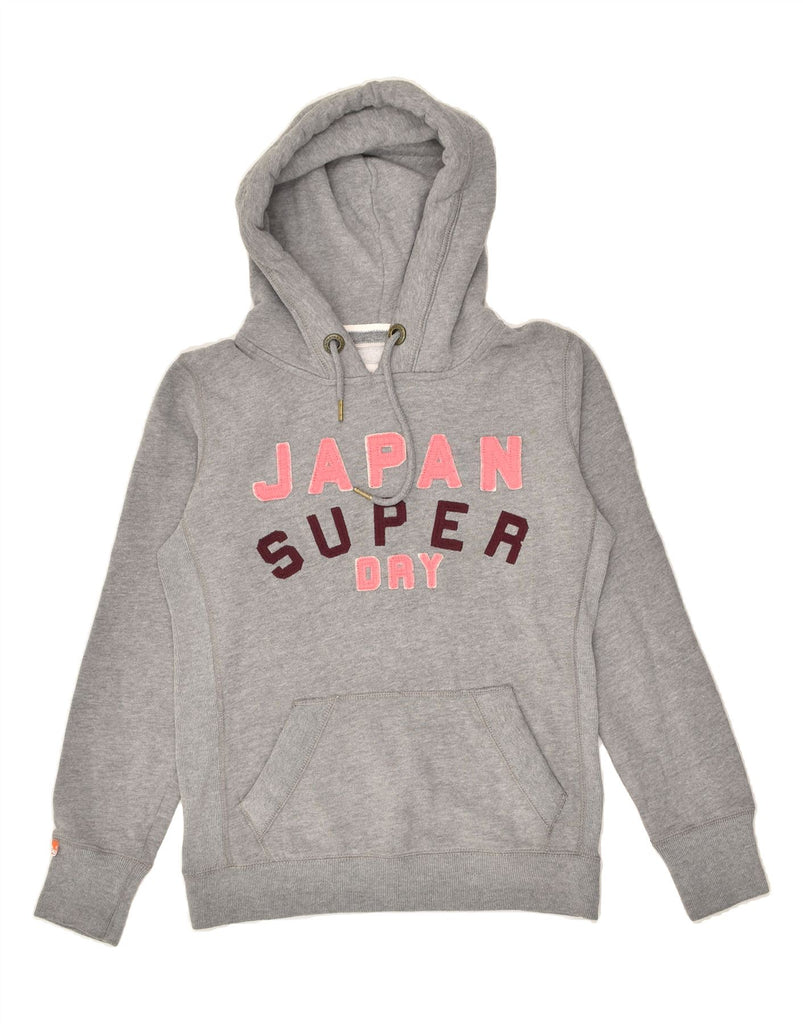 SUPERDRY Womens Graphic Hoodie Jumper UK 12 Medium Grey Cotton | Vintage Superdry | Thrift | Second-Hand Superdry | Used Clothing | Messina Hembry 