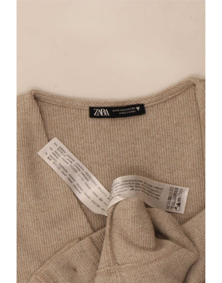 Zara Womens Crop Cardigan Top UK 10 Small Beige Polyester
