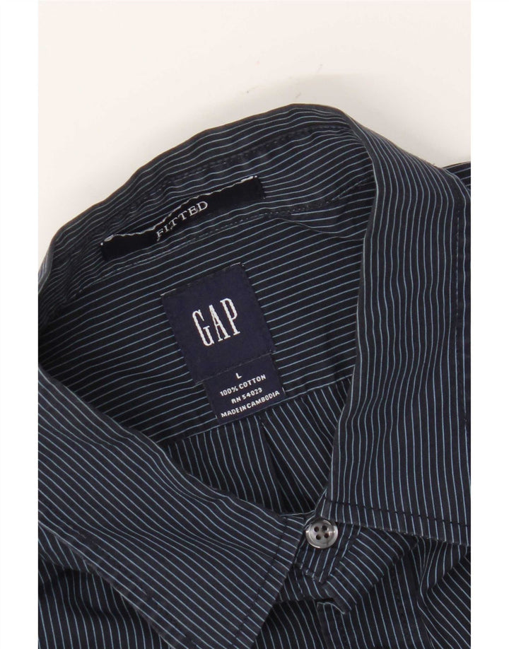 Gap Mens Fitted Shirt Large Navy Blue Pinstripe Cotton