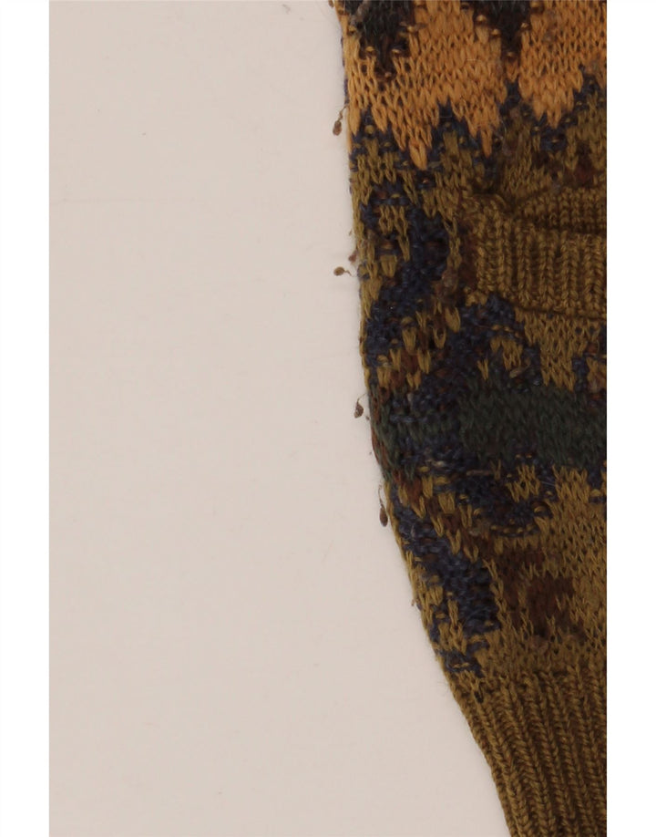 NANI BON Mens Sleeveless Cardigan Sweater IT 52 Large Khaki Fair Isle