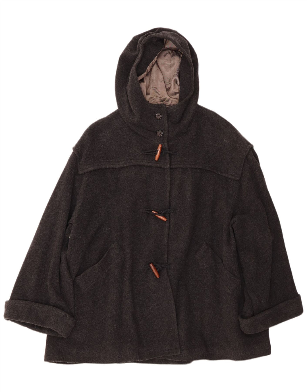 BENETTON Womens Oversized Hooded Duffle Coat IT 42 Medium Grey Wool