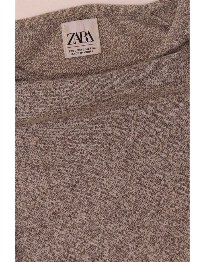 Zara Mens Top Long Sleeve Large Grey Flecked