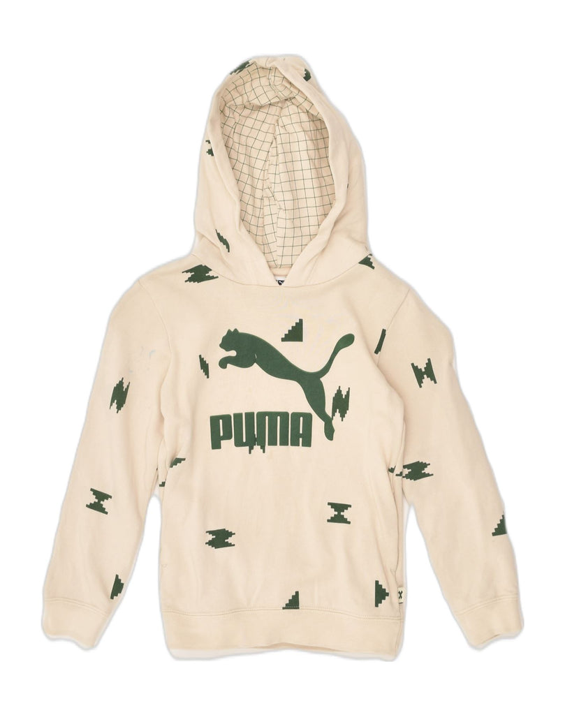 PUMA Boys Graphic Hoodie Jumper 3-4 Years Off White Geometric | Vintage Puma | Thrift | Second-Hand Puma | Used Clothing | Messina Hembry 