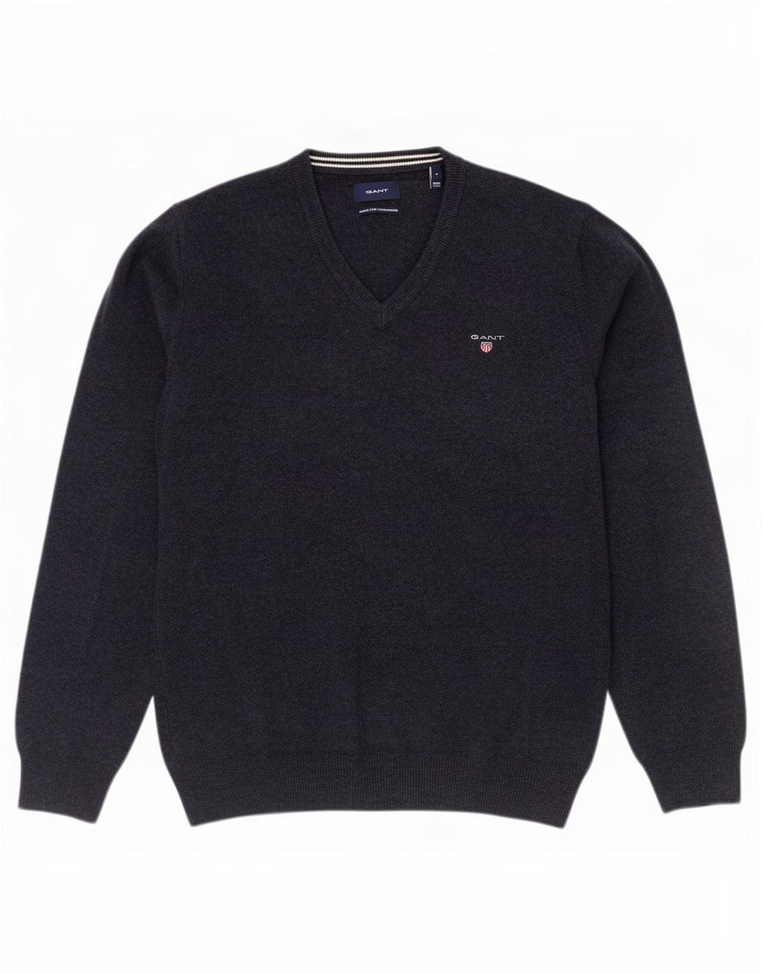 Gant Mens V-Neck Jumper Sweater Medium Navy Blue Wool