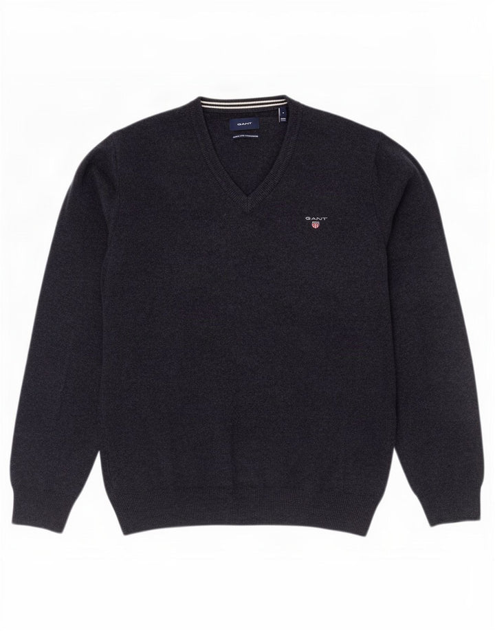 Gant Mens V-Neck Jumper Sweater Medium Navy Blue Wool