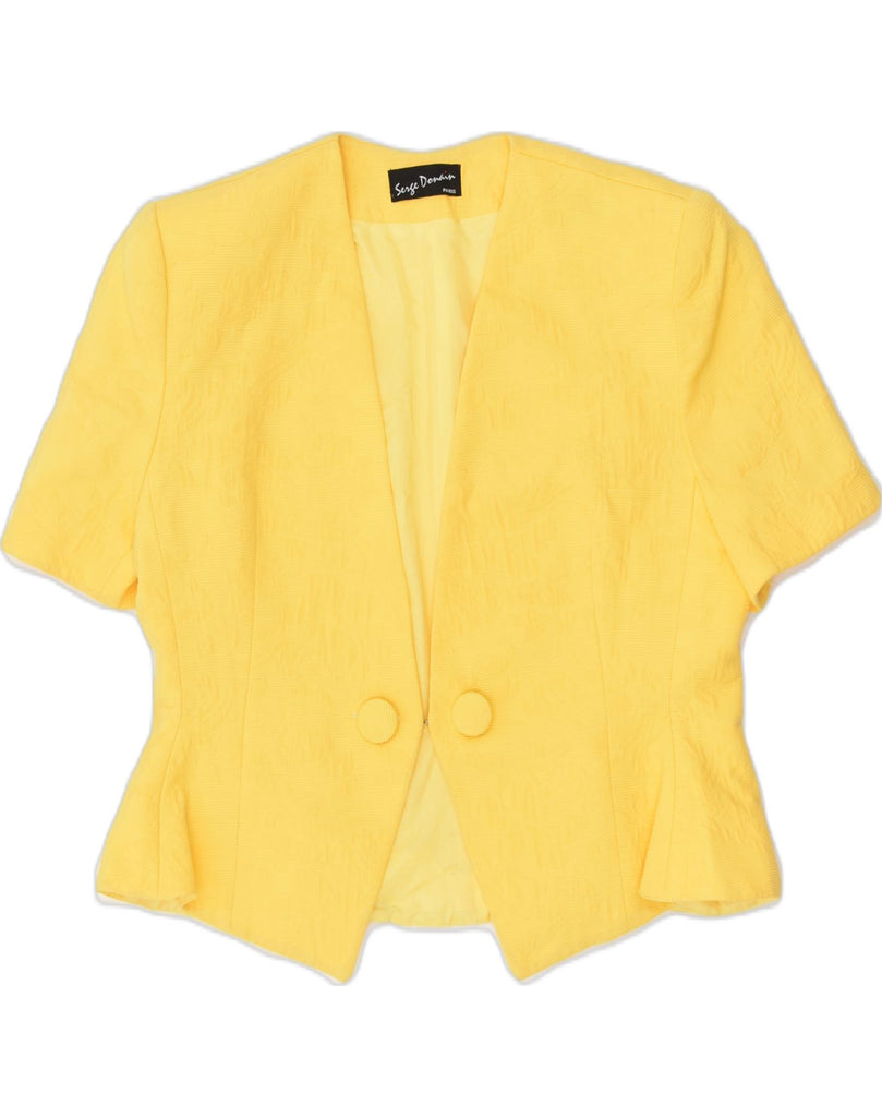 VINTAGE Womens Short Sleeve Blazer Jacket IT 46 Large Yellow Polyester | Vintage Vintage | Thrift | Second-Hand Vintage | Used Clothing | Messina Hembry 