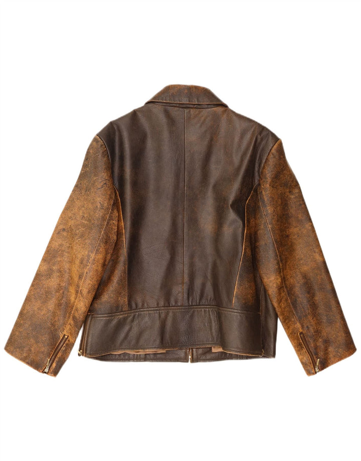 Yessica Womens Slim Leather Jacket UK 20 2XL Brown Leather