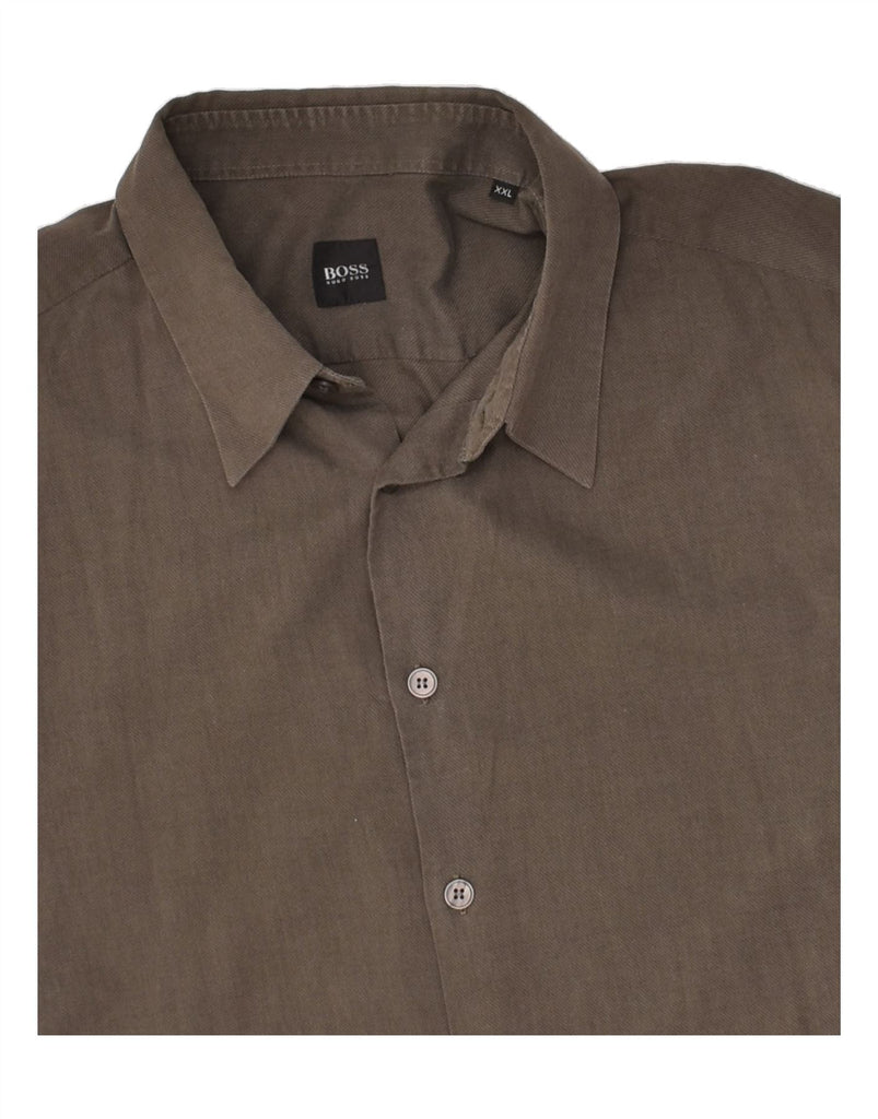 HUGO BOSS Mens Shirt 2XL Brown Cotton | Vintage Hugo Boss | Thrift | Second-Hand Hugo Boss | Used Clothing | Messina Hembry 