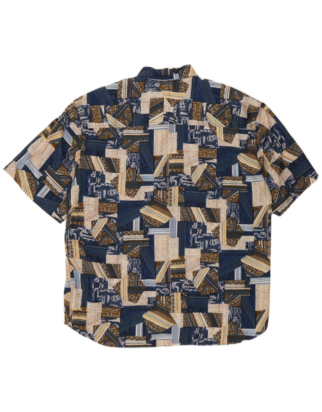 Vintage Mens Short Sleeve Shirt XL Blue Patchwork