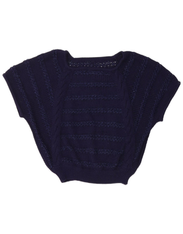 Vintage Womens Loose Fit Vest Tank Top UK 14 Medium Navy Blue Striped