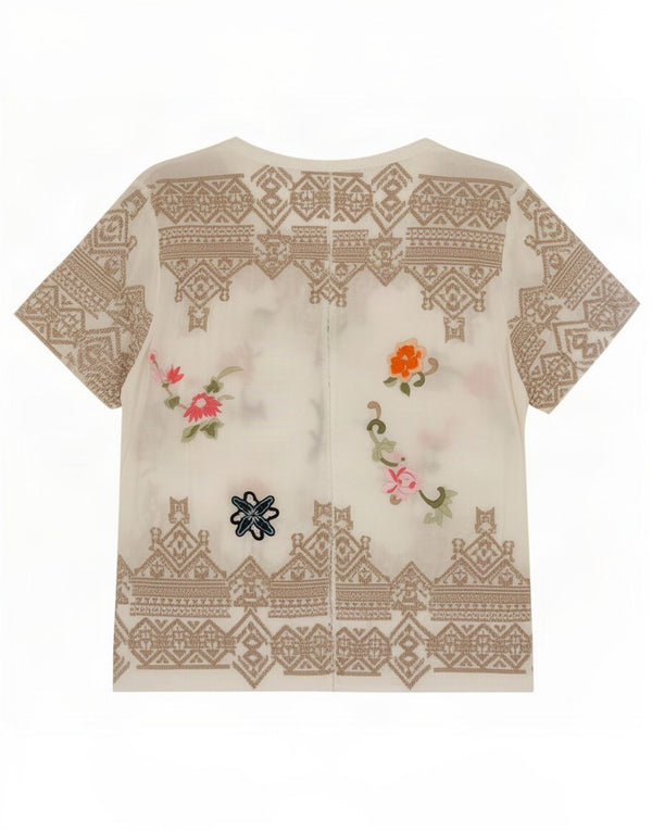 Odd Molly Womens Short Sleeve Shirt Blouse Size 3 Large White Floral Modal