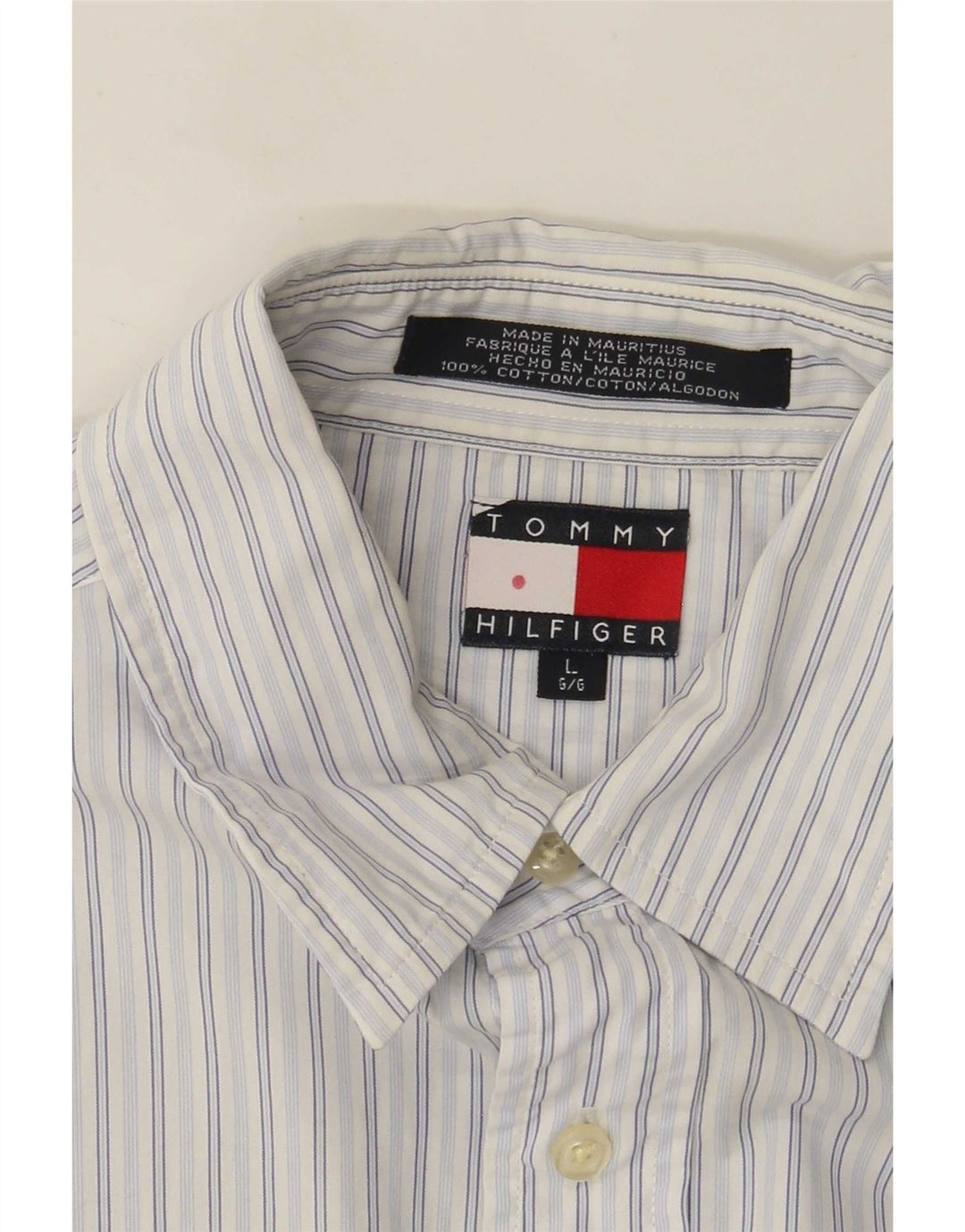 Tommy Hilfiger Mens Shirt Large Blue Pinstripe Cotton