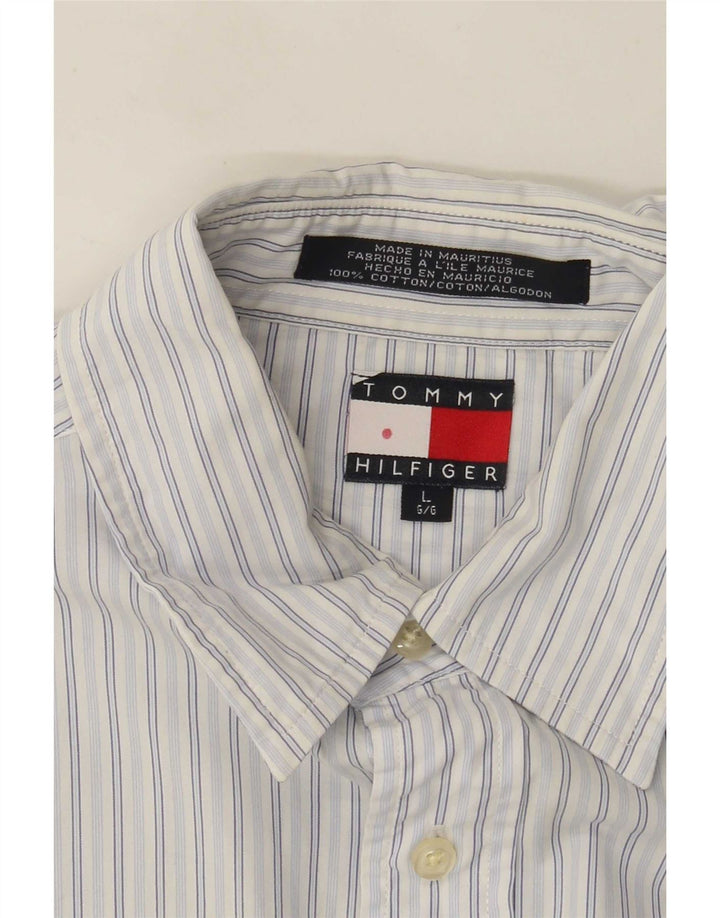 Tommy Hilfiger Mens Shirt Large Blue Pinstripe Cotton