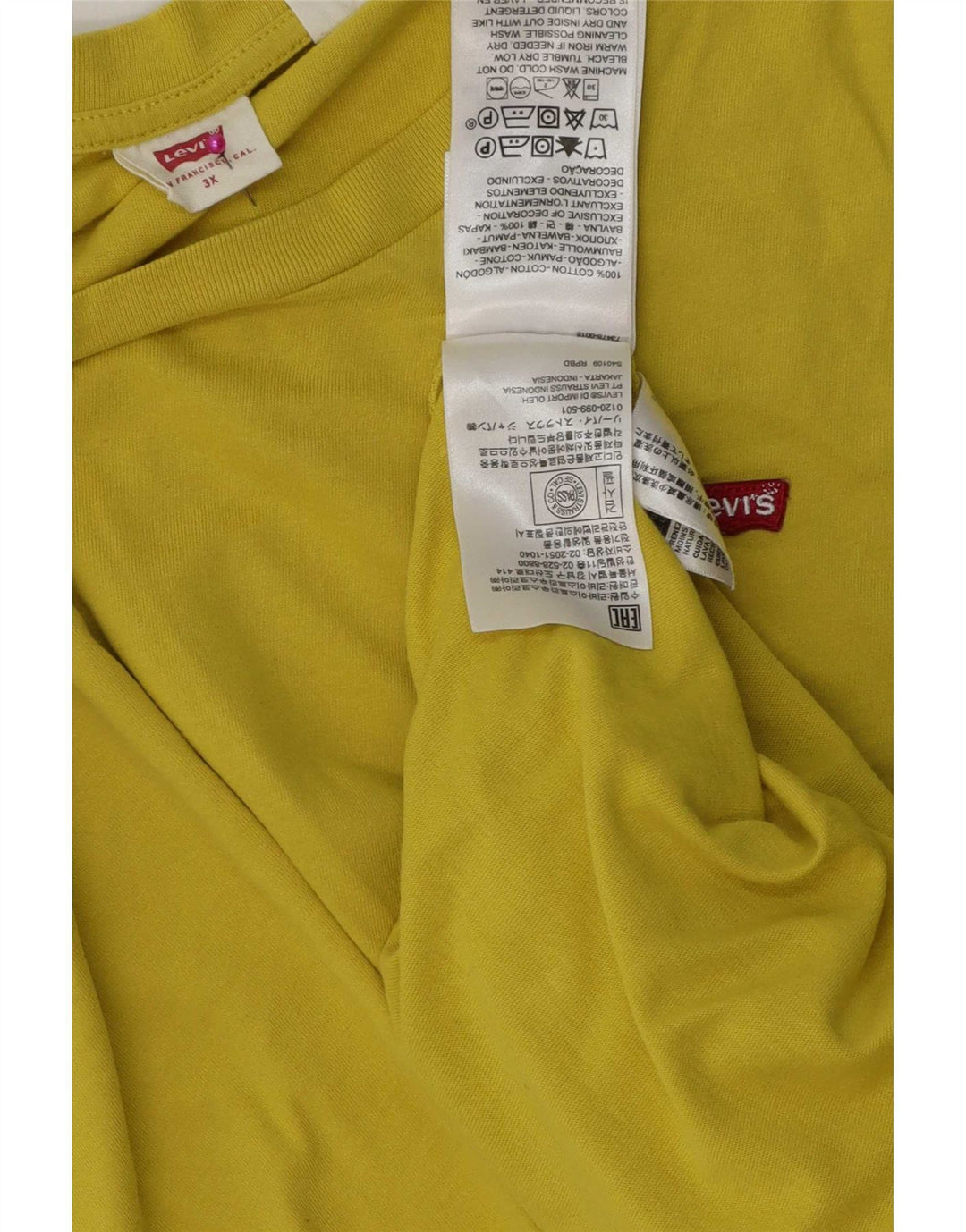 Levi's Mens T-Shirt Top 3XL Yellow Cotton