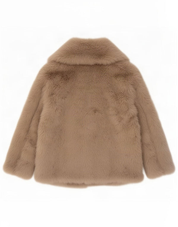 Zara Womens Poplin Faux Fur Jacket UK 16 Large Beige Polyester