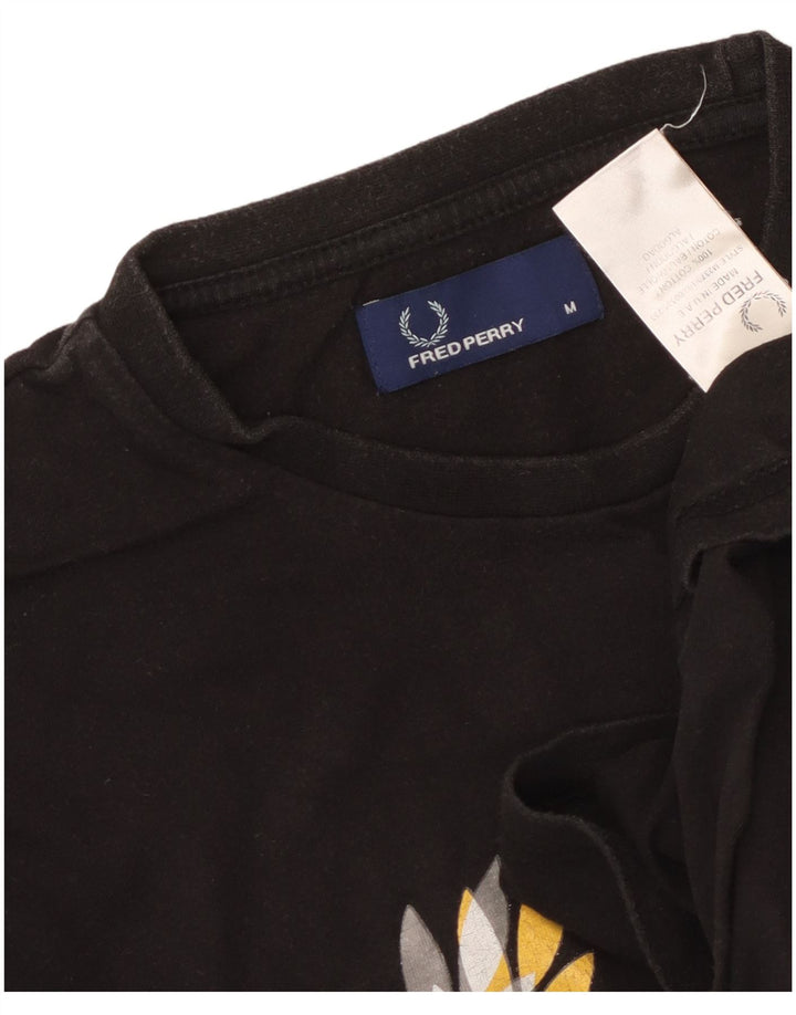 Fred Perry Mens Graphic T-Shirt Top Medium Black Cotton