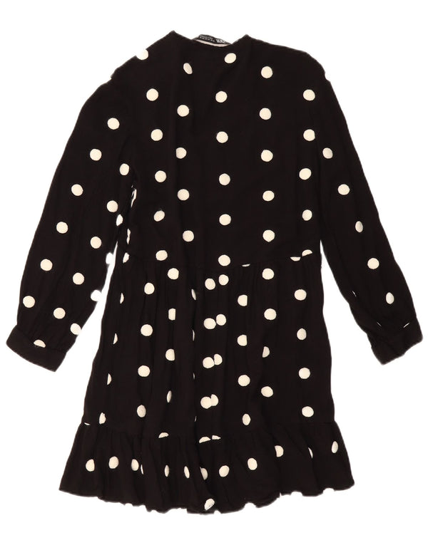 Zara Womens Long Sleeve Tiered Dress UK 6 XS Black Polka Dot Viscose