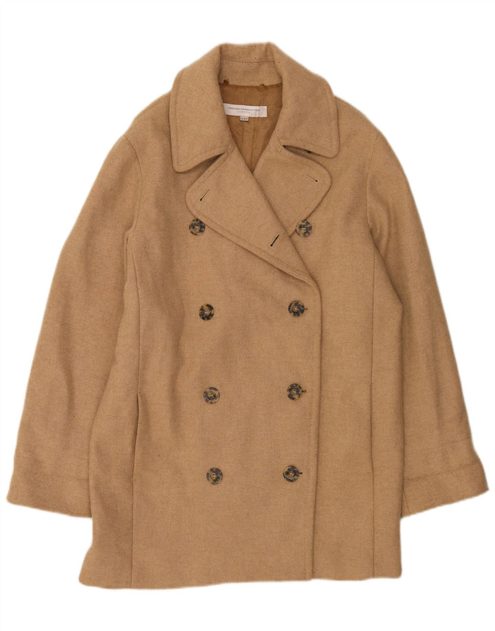 French Connection Womens Double Breasted Coat UK 12 Medium Beige Wool