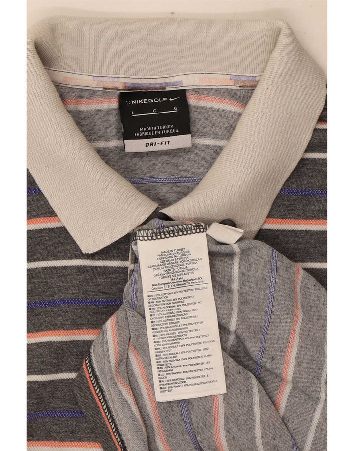 Nike Mens Dri Fit Polo Shirt Large Grey Striped Cotton