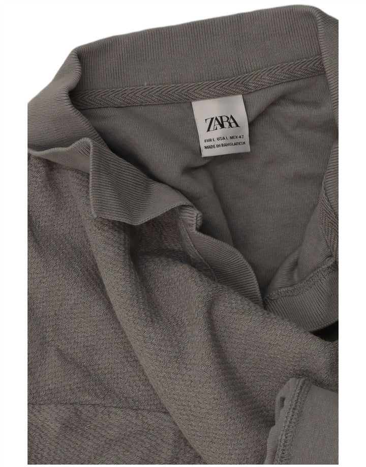 Zara Mens Short Sleeve Polo Neck Jumper Sweater Large Grey