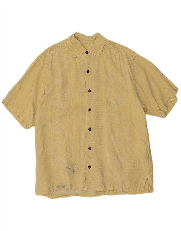 Tommy Bahama Mens Short Sleeve Shirt Medium Yellow Floral Silk