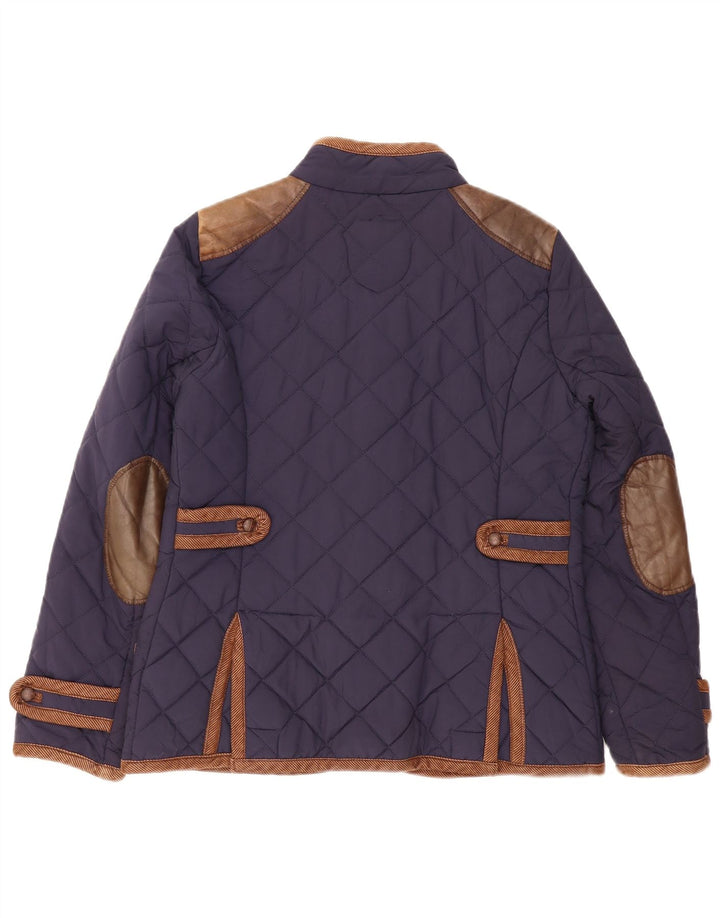 Zara Womens Quilted Jacket UK 14 Medium Navy Blue Colourblock Cotton