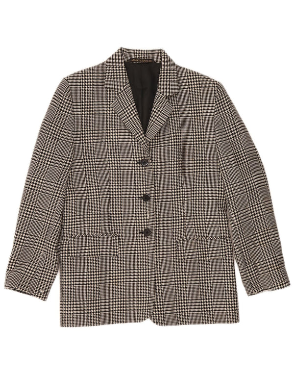 Marks & Spencer Womens 3 Button Blazer Jacket UK 14 Large Black Houndstooth