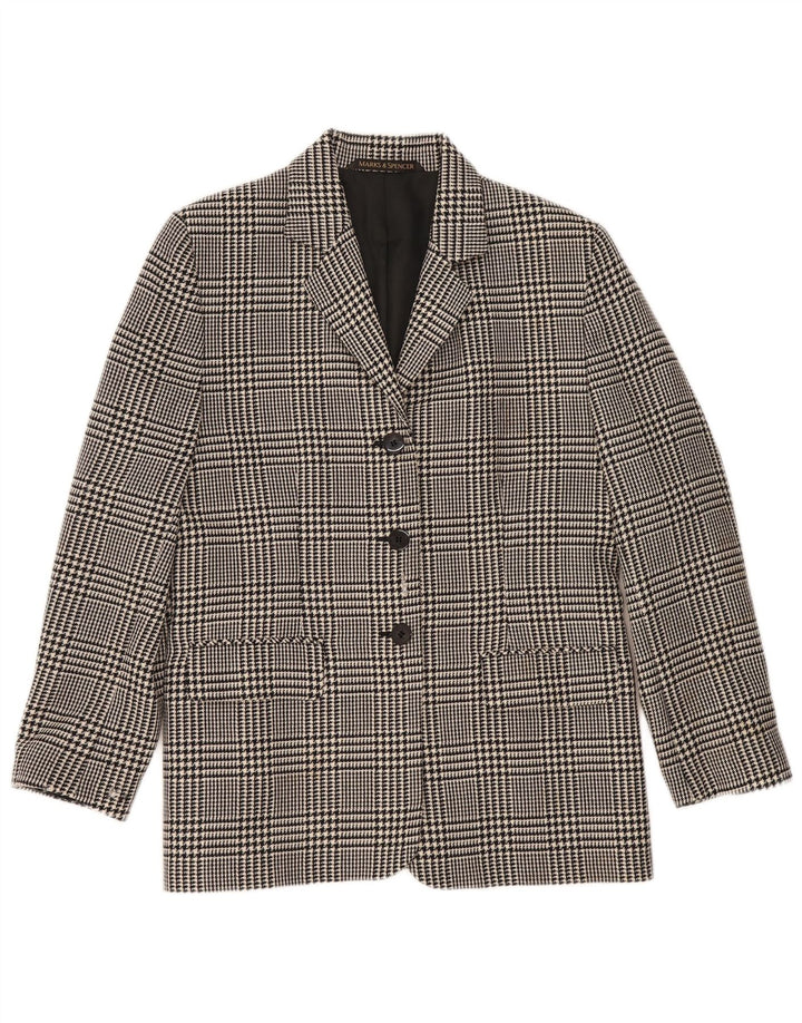 Marks & Spencer Womens 3 Button Blazer Jacket UK 14 Large Black Houndstooth