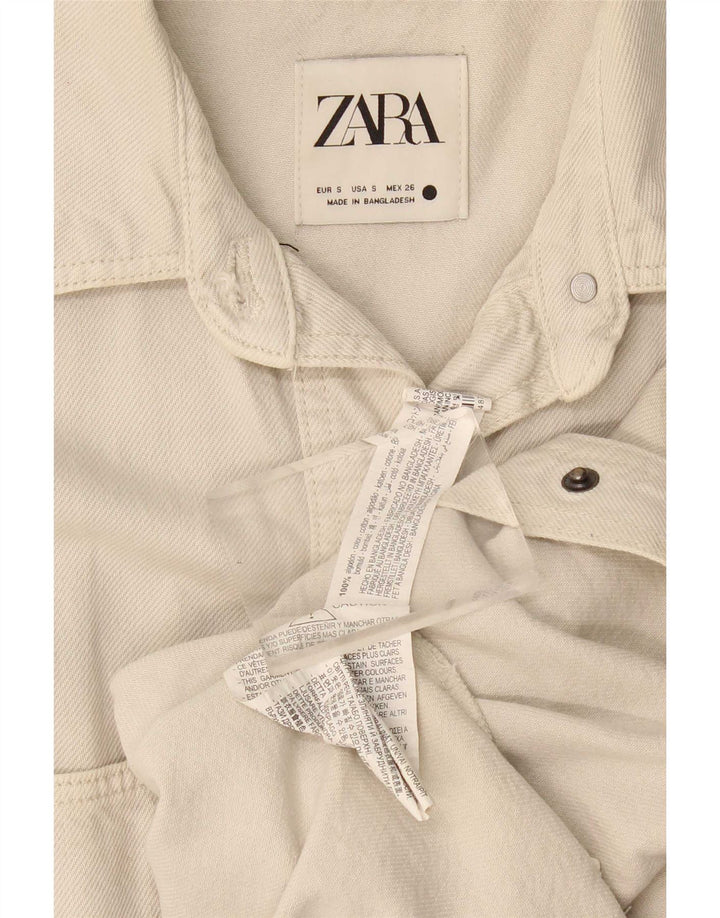 Zara Womens Oversized Denim Shirt UK 10 Small Beige Cotton