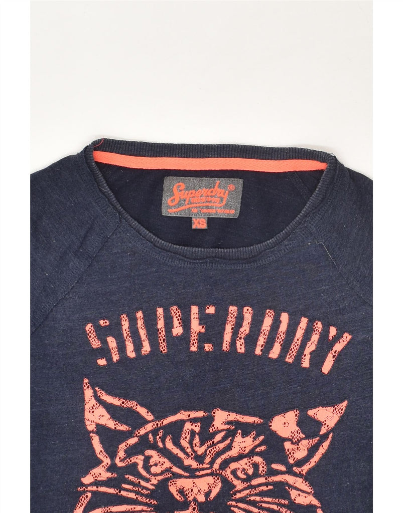 SUPERDRY Womens Graphic Sweatshirt Jumper UK 6 XS Navy Blue Animal Print | Vintage Superdry | Thrift | Second-Hand Superdry | Used Clothing | Messina Hembry 