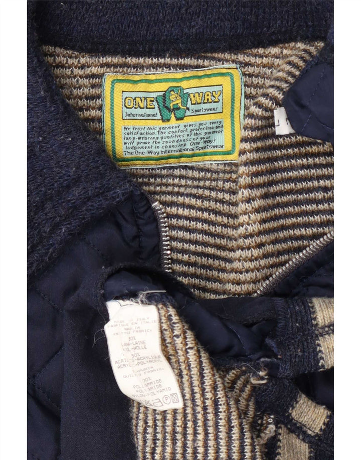 ONE WAY Mens Quilted Jacket UK 40 Large Navy Blue Wool