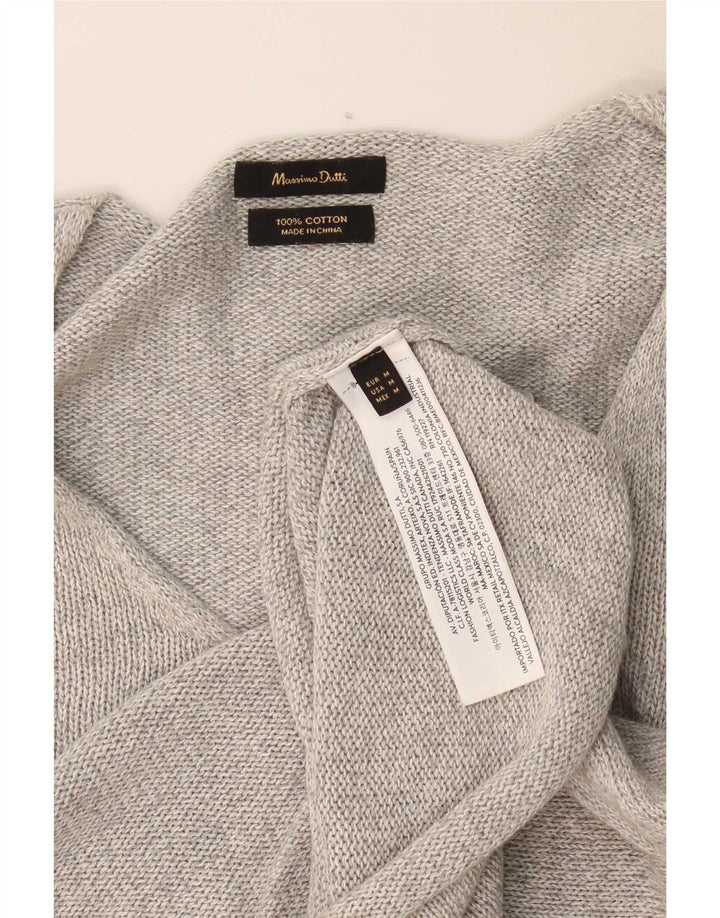 Massimo Dutti Womens V-Neck Jumper Sweater UK 14 Medium Grey Flecked Cotton