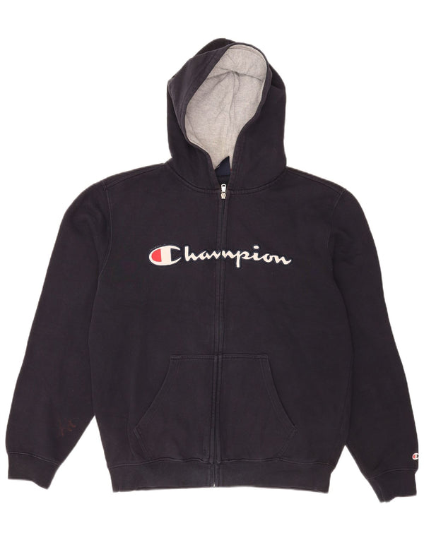 Champion Mens Graphic Zip Hoodie Sweater Large Navy Blue Cotton