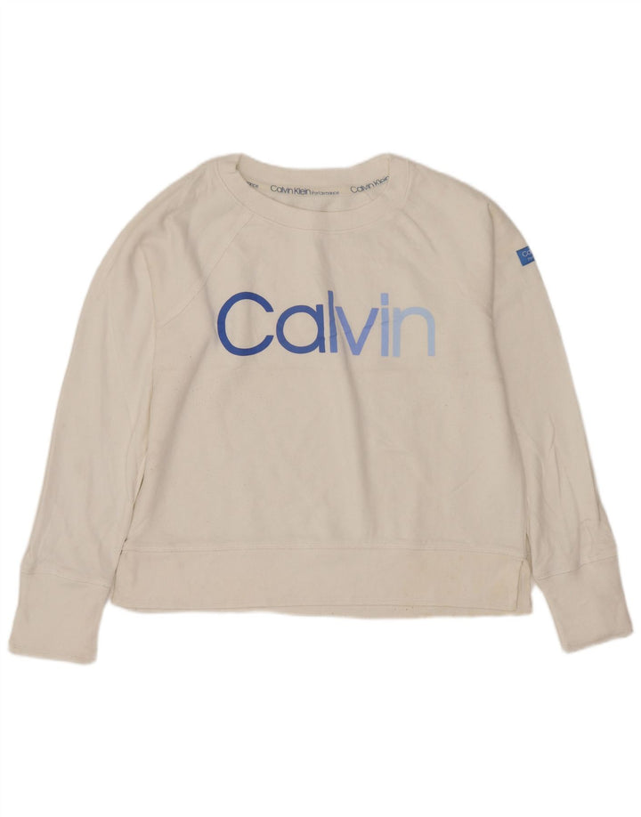 CALVIN KLEIN Womens Performance Crop Sweatshirt Jumper UK 8 Small White