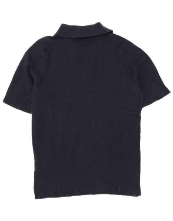 Marks & Spencer Womens Polo Shirt UK 12 Medium Navy Blue Cotton