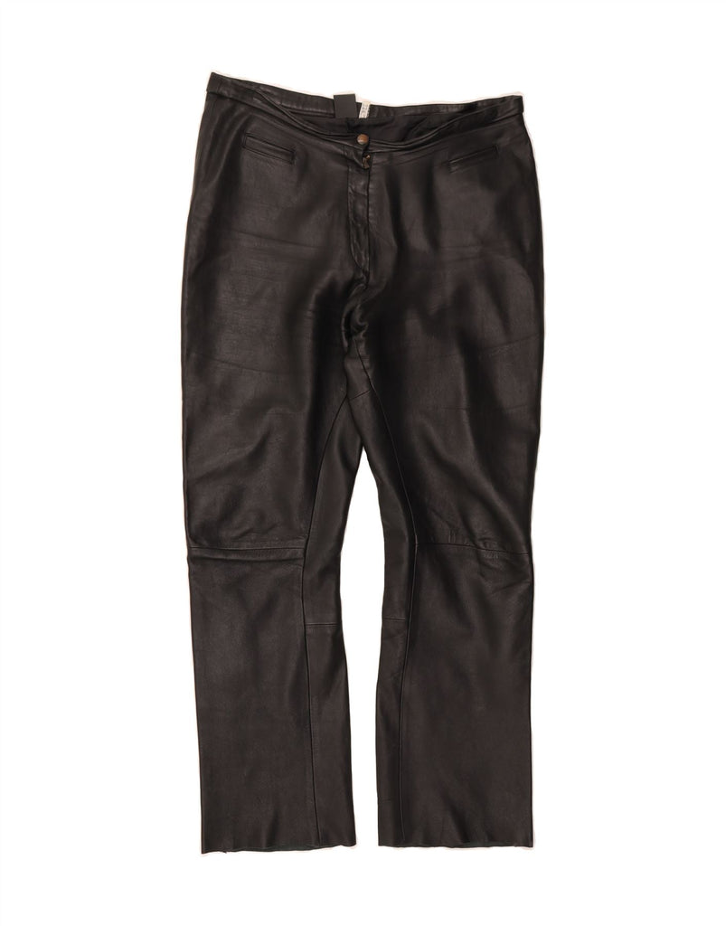 VINTAGE Womens Leather Straight Trousers UK 14 Large W34 L28 Black Leather Vintage Vintage and Second-Hand Vintage from Messina Hembry 
