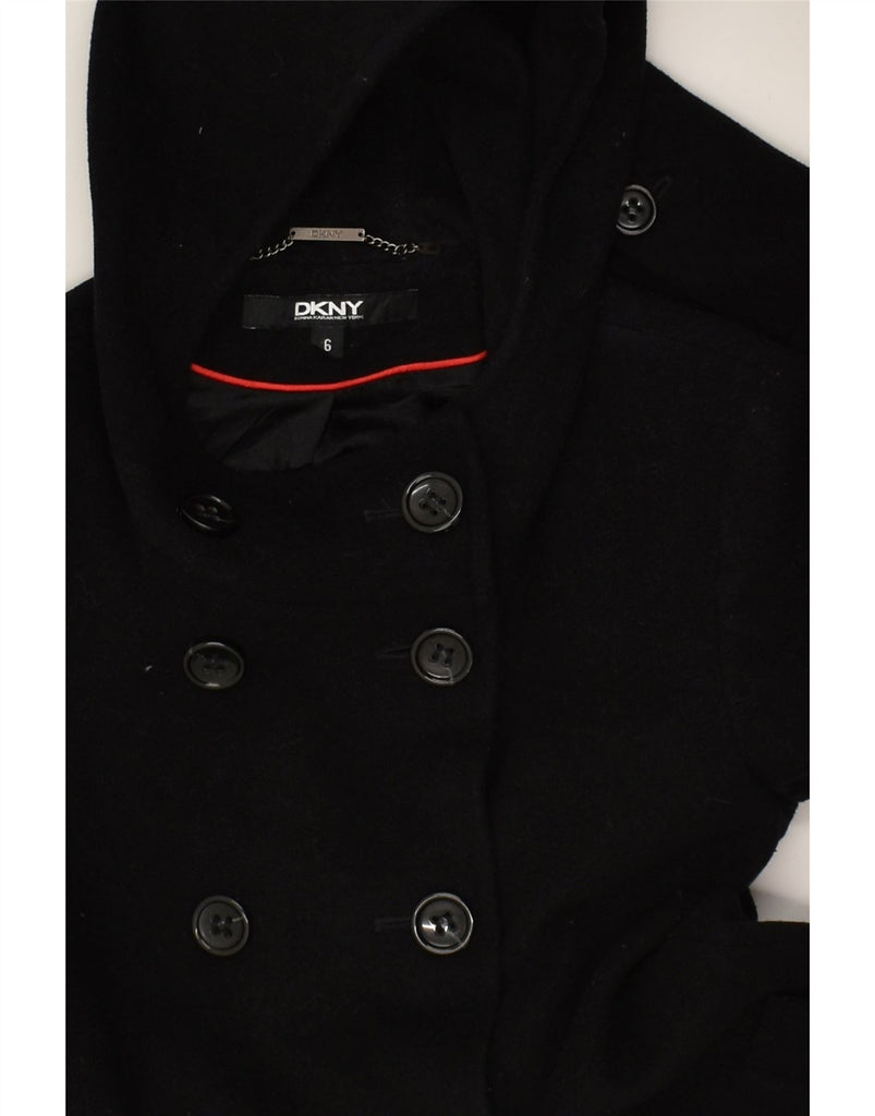 DKNY Womens Hooded Double Breasted Coat US 6 Medium Black Wool | Vintage Dkny | Thrift | Second-Hand Dkny | Used Clothing | Messina Hembry 