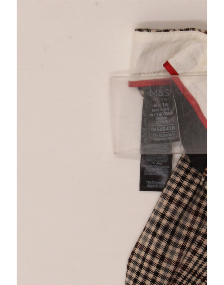 Marks & Spencer Womens Slim Chino Trousers UK 16 Large W34 L30 Brown Check