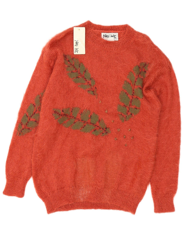 Niki Line Womens Boat Neck Jumper Sweater UK 16 Large Orange Floral Mohair