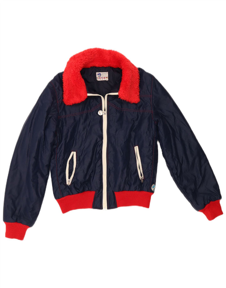 Samas Womens Bomber Jacket UK 16 Large Navy Blue Colourblock Nylon