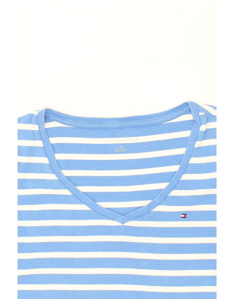 TOMMY HILFIGER Womens T-Shirt Top UK 14 Medium Blue Striped Cotton | Vintage Tommy Hilfiger | Thrift | Second-Hand Tommy Hilfiger | Used Clothing | Messina Hembry 