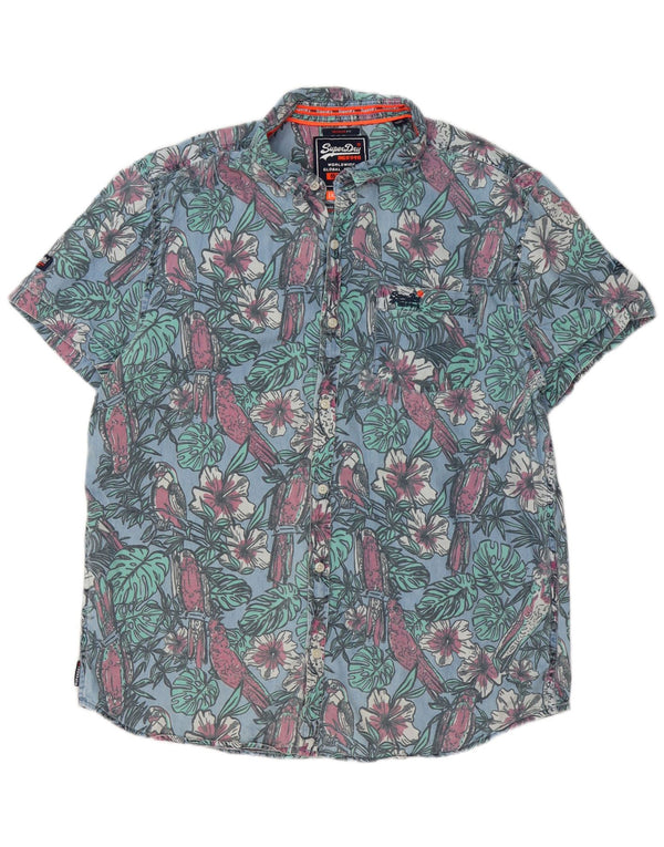 Superdry Mens Short Sleeve Regular Fit Shirt 3XL Blue Floral Cotton