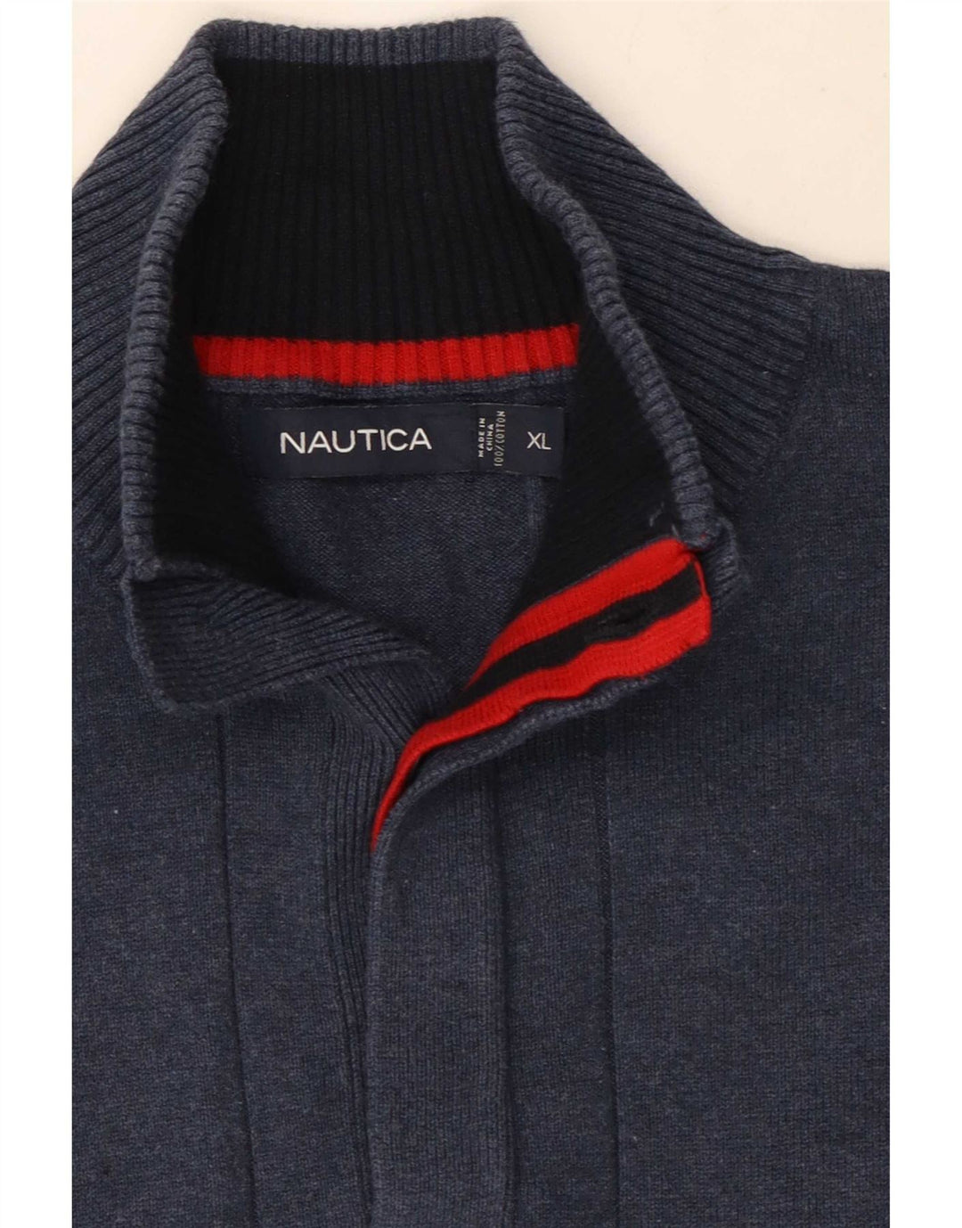 Nautica Mens Button Neck Jumper Sweater XL Navy Blue Cotton